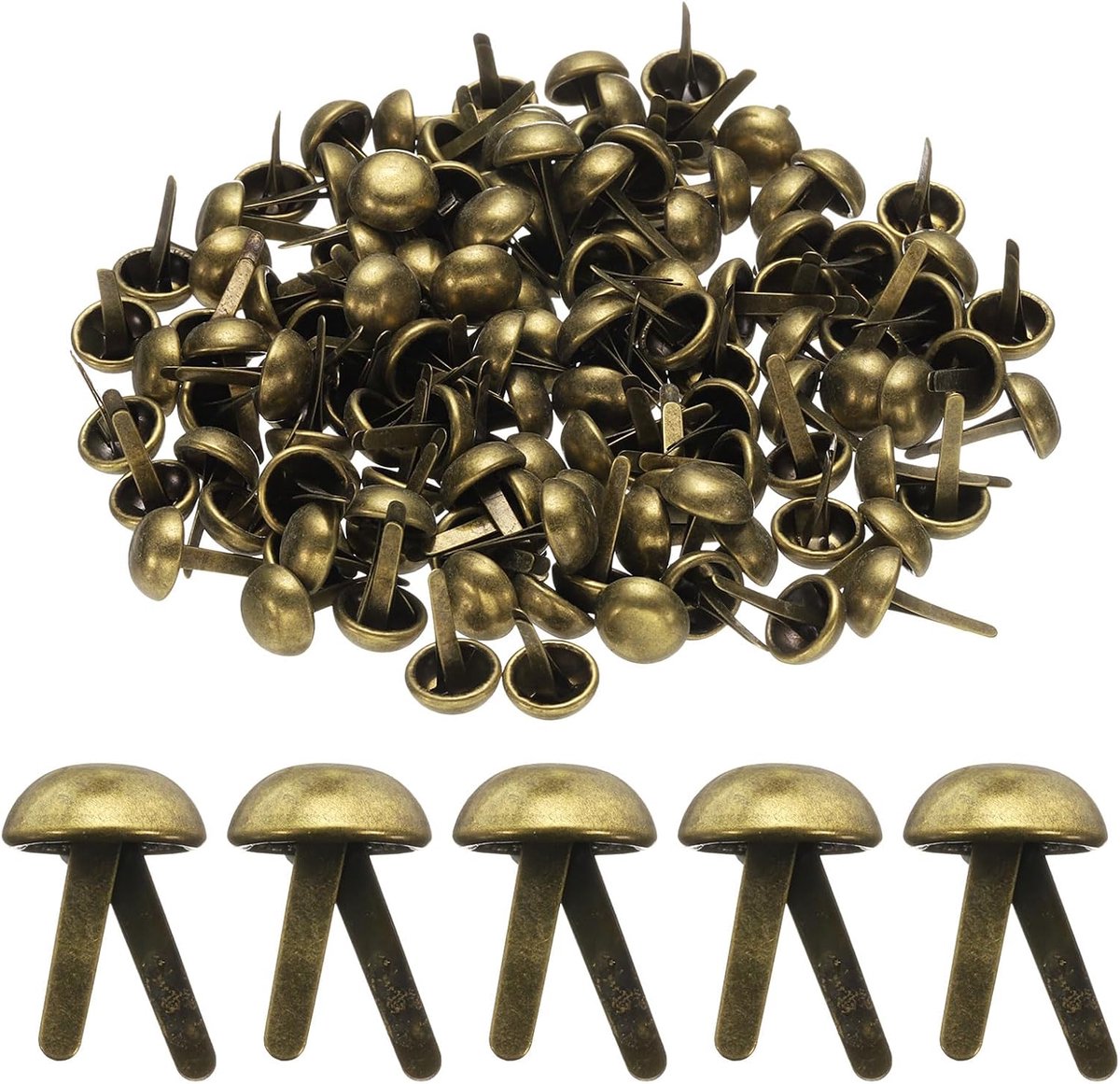100 stuks vlechten papierbevestigingen, 10 mm x 17 mm metalen papierambachtelijke vlechten, kleine ronde messing pin voor kinderknutselen, decoratieve scrapbooking, doe-het-zelf, brons