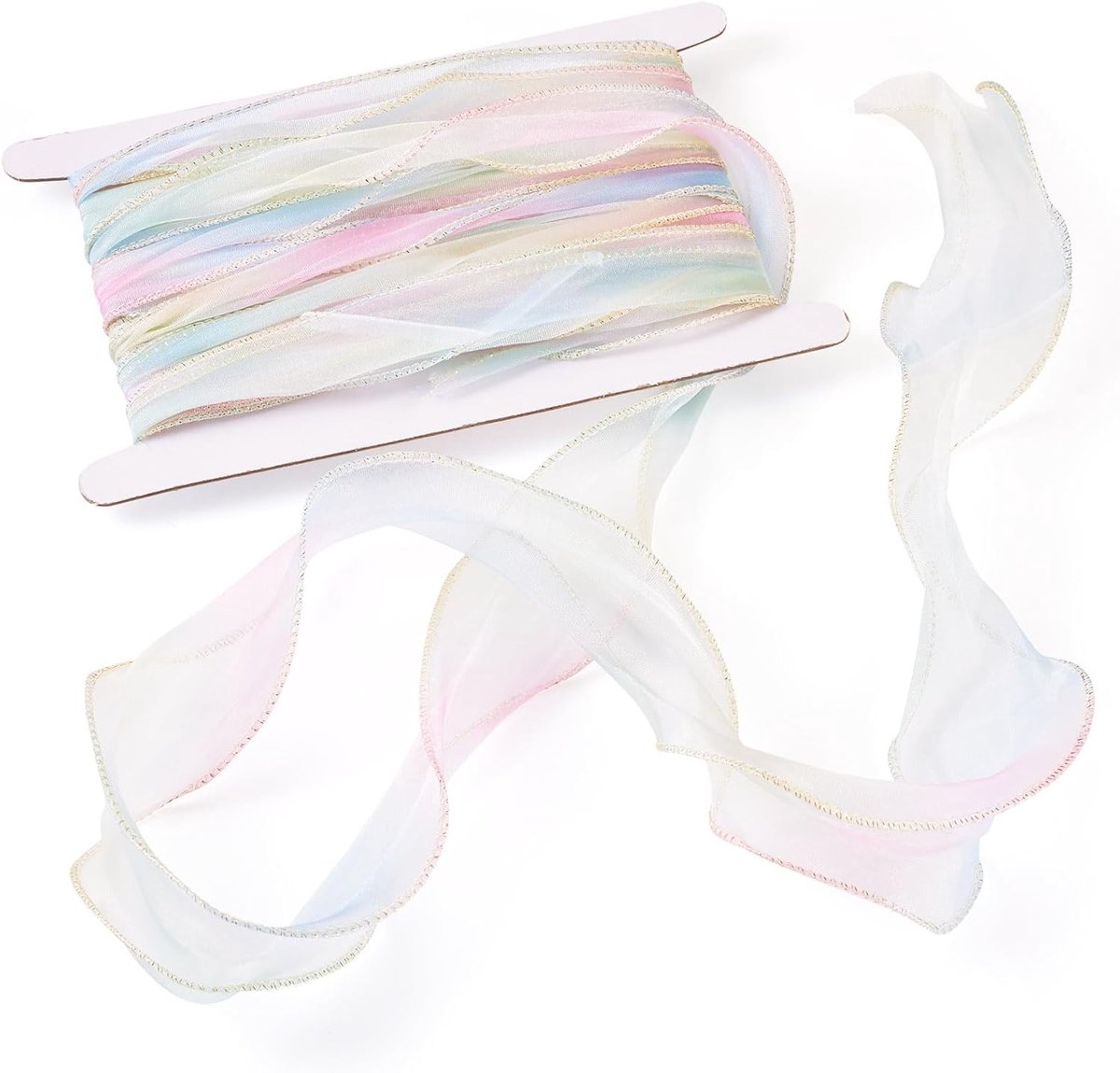 10M Iridescente organza lint 55mm breed regenbooggradiënt visstaartgaren chiffon doorschijnende lint voor boeketten, slingers, huwelijkscadeaus, huisfeestdecor