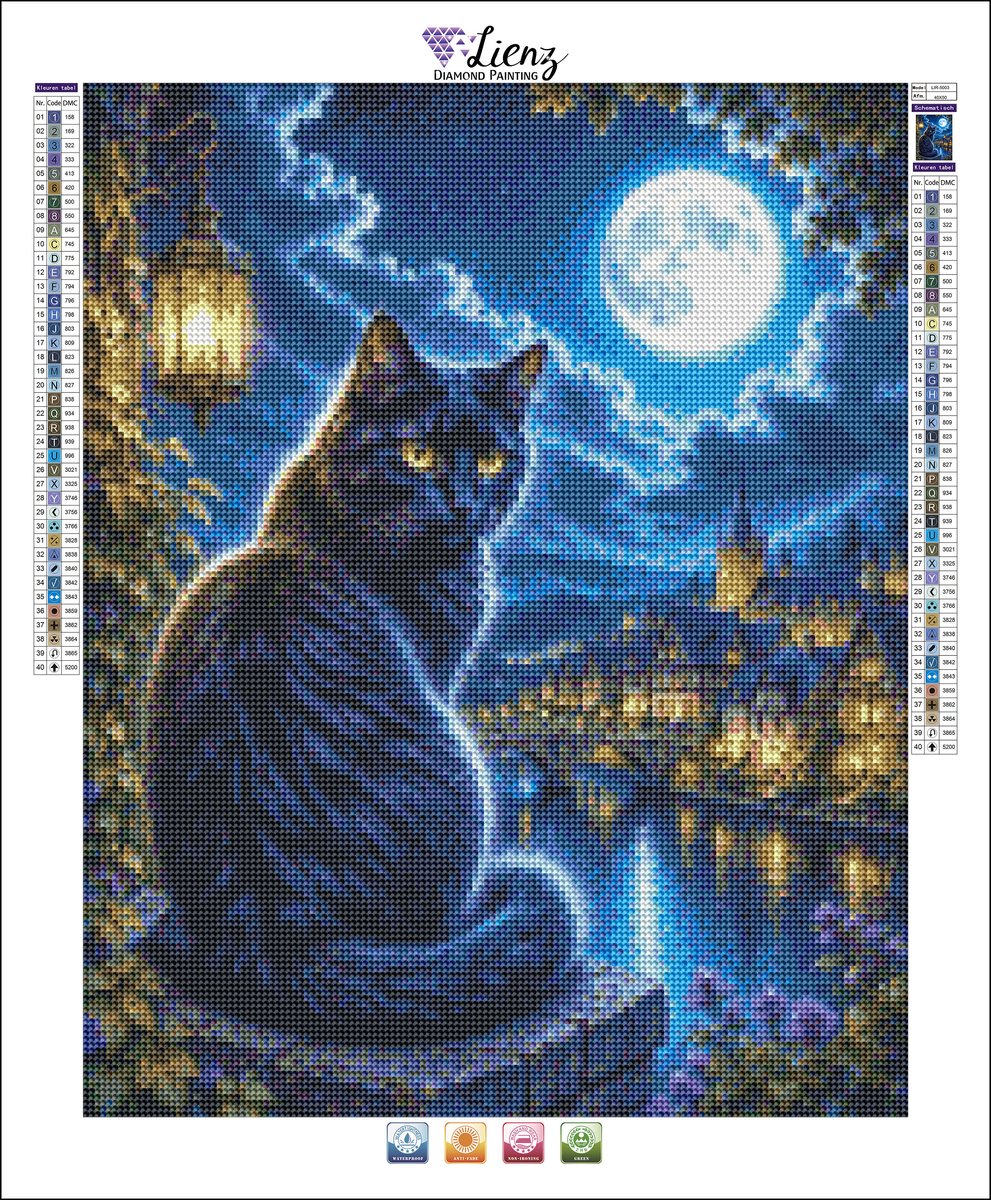 Lienz® Diamond Painting volwassenen 40x50cm – Rond – Poes - Zwarte Kat — afbeelding 2