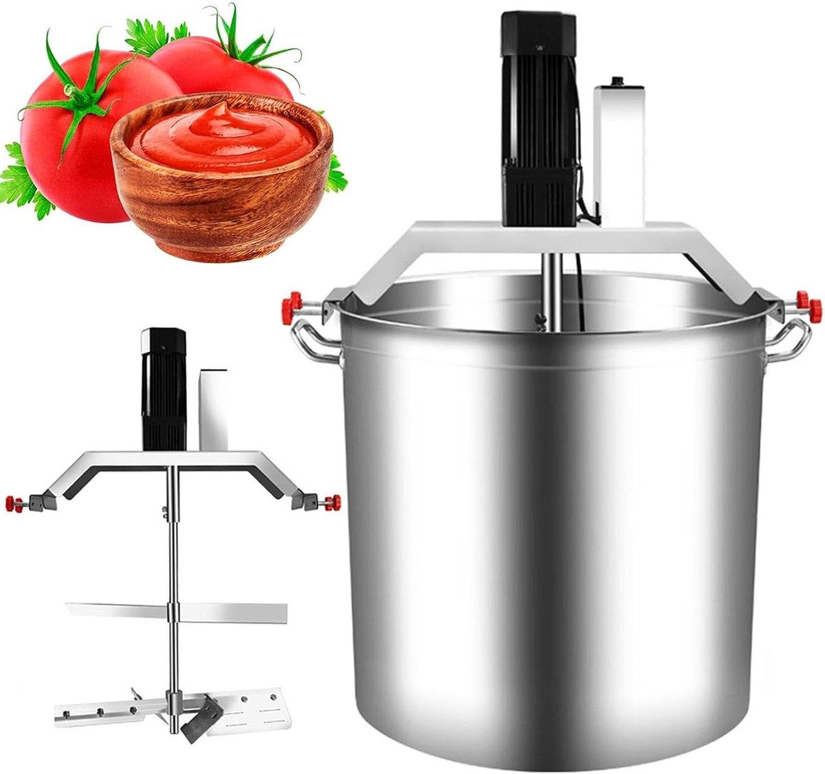 Keukenmixer Elektrisch - Roerpan Mixer - Sauzen Maken - Dubbele Roerbladen - 40-140 Liter - Zilver