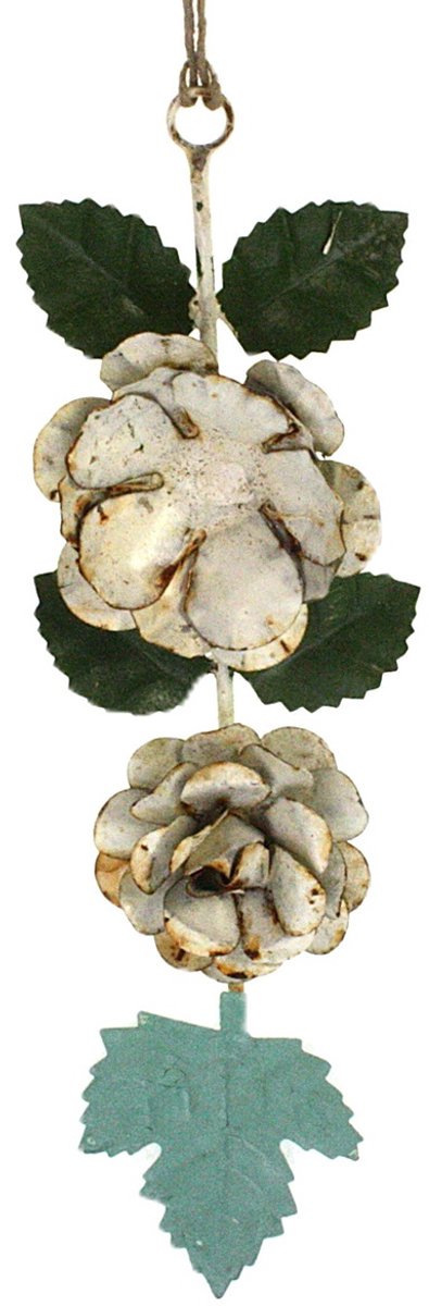 Bloemen hangend creme kleur, metaal 7x25cm