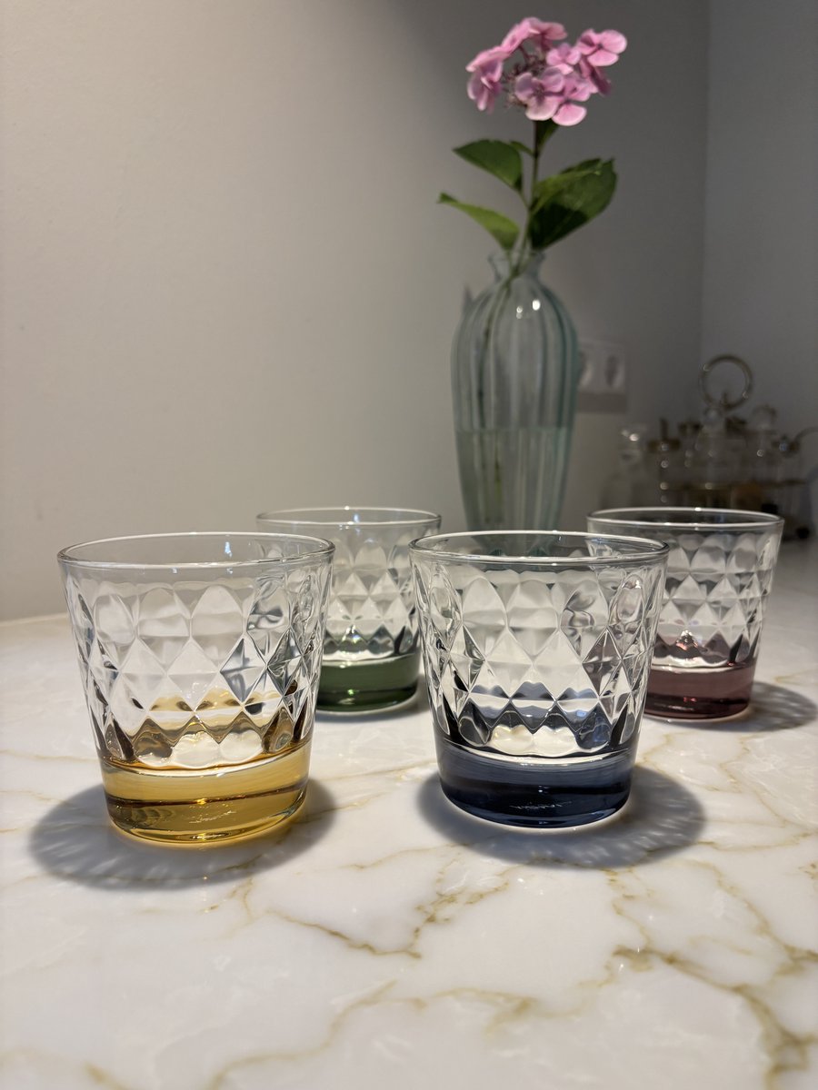 ViDiVi waterglas Elisir 27cl -4 stuks assorti - nordic green, Powder blue, burgundy en amber