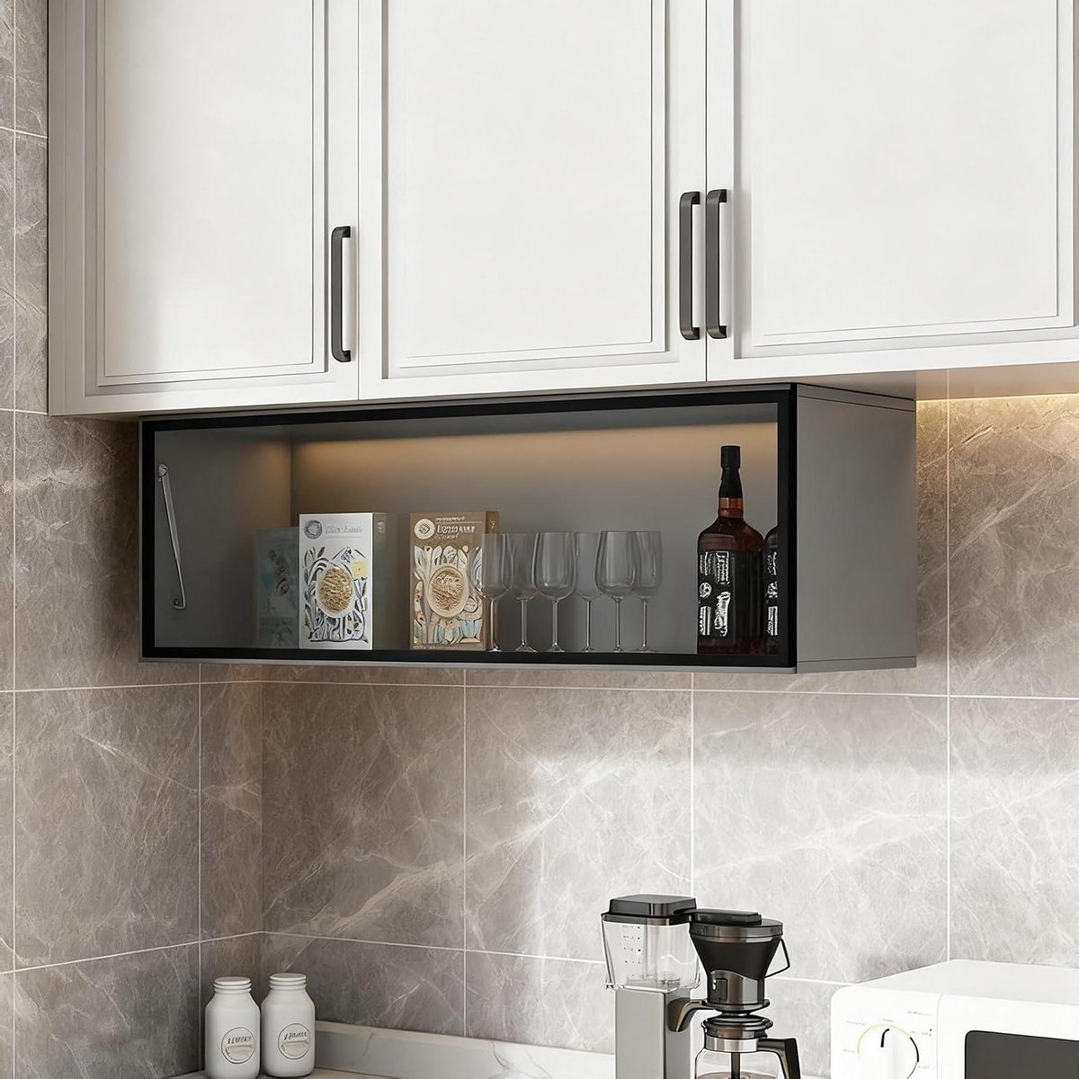 Metalen Wandkast - Opbergkast Keuken - Keuken Organiseren - Glazen Klapdeur - 100 cm - Zwart