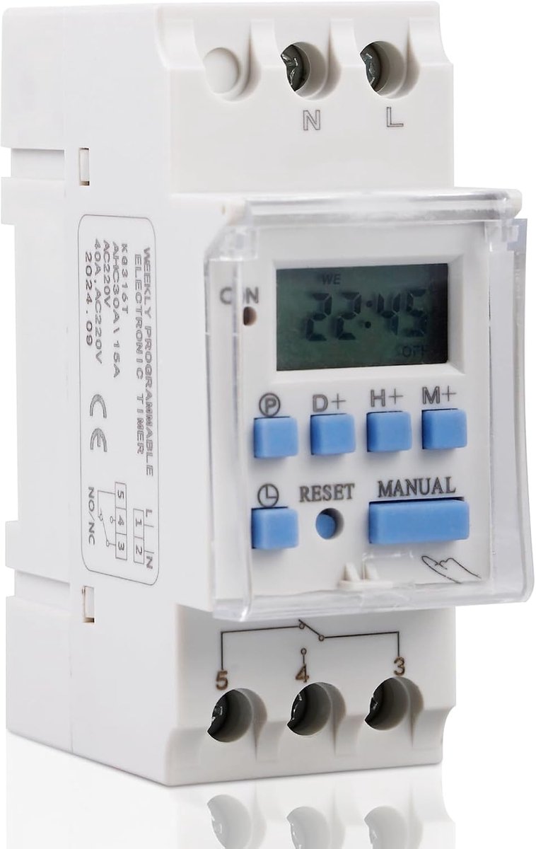 Digitale Schakelklok 12V DC 25A - LCD Display - Programmeerbaar - Voor DIN-rail en schakelpaneel - ShopVlot