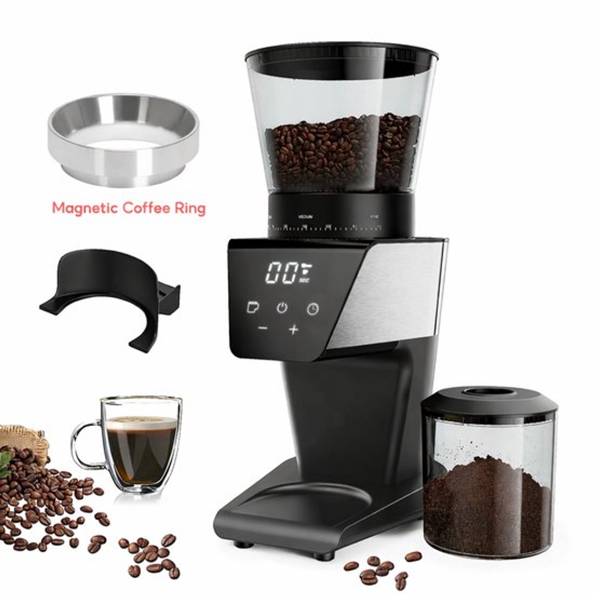 Brandistry - Koffiemolen - Koffiemolen Elektrisch - Koffiemaler Met Elektrische Ring - 30 Maalinstellingen - Rvs - Verse Koffie