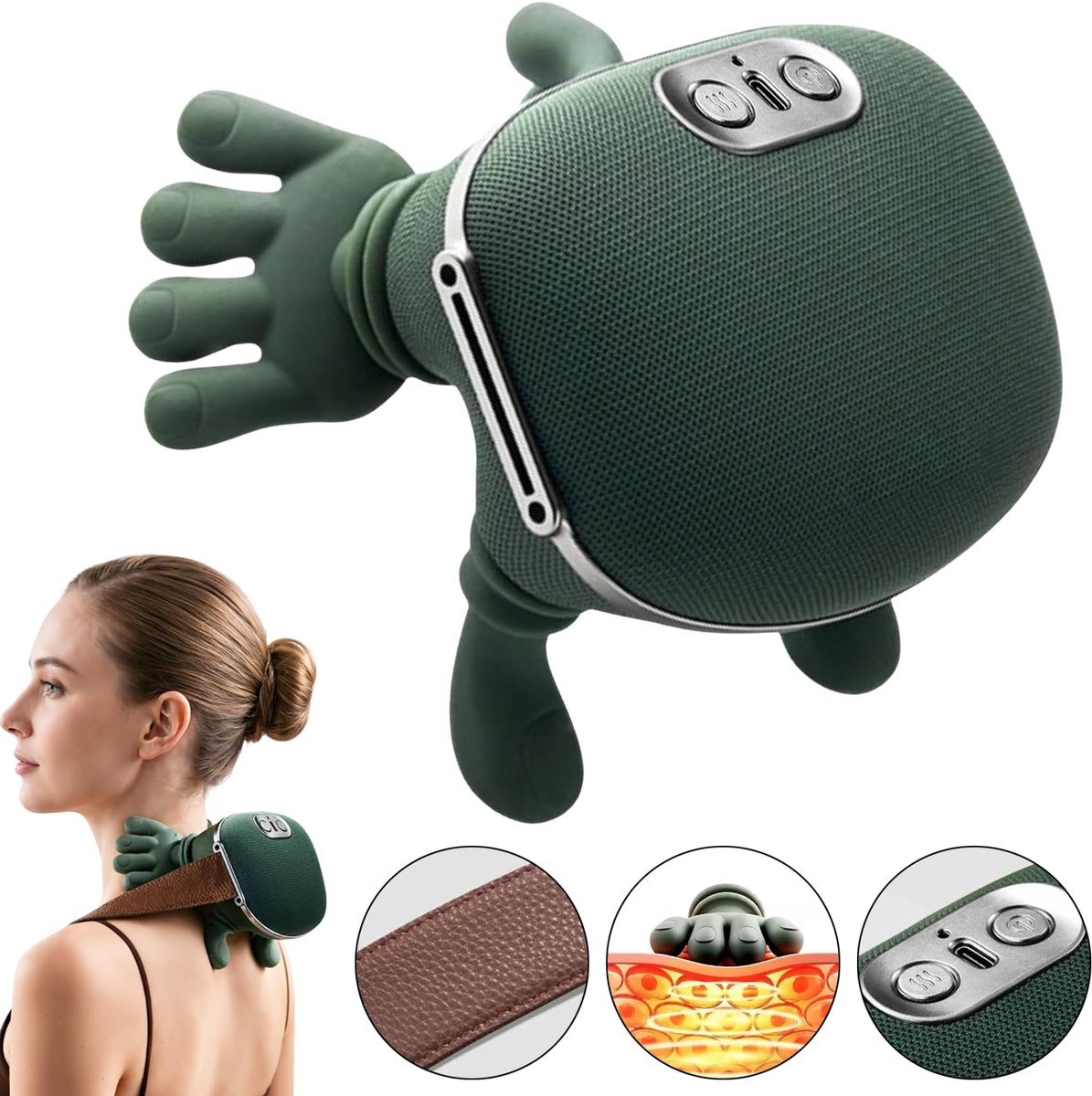 4D Nekmassager - Draadloze-Schoudermassage - Simulatie Van Een Menselijke Handmassageapparaat - 3 Massagestanden En 2 Warmtestanden