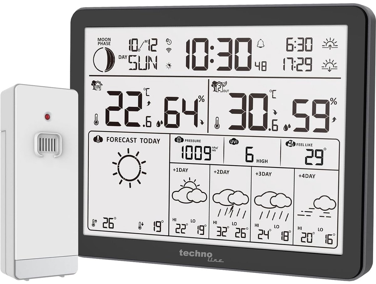 Weerstation WD3000 - 4 dagen weersvoorspelling - Binnen- en buitentemperatuur - Handige app voor mobiele toegang - ShopVlot