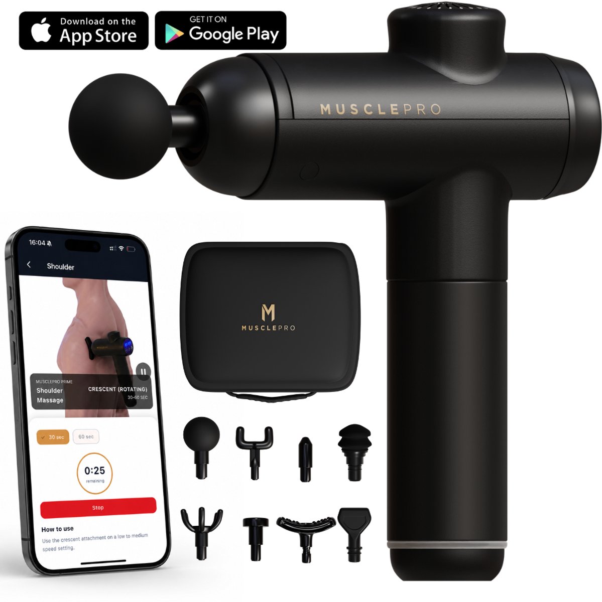 Bol.com MusclePro Prime - 12V massage gun - inclusief koffer- professioneel massage apparaat - massage pistool - spier massage -... aanbieding