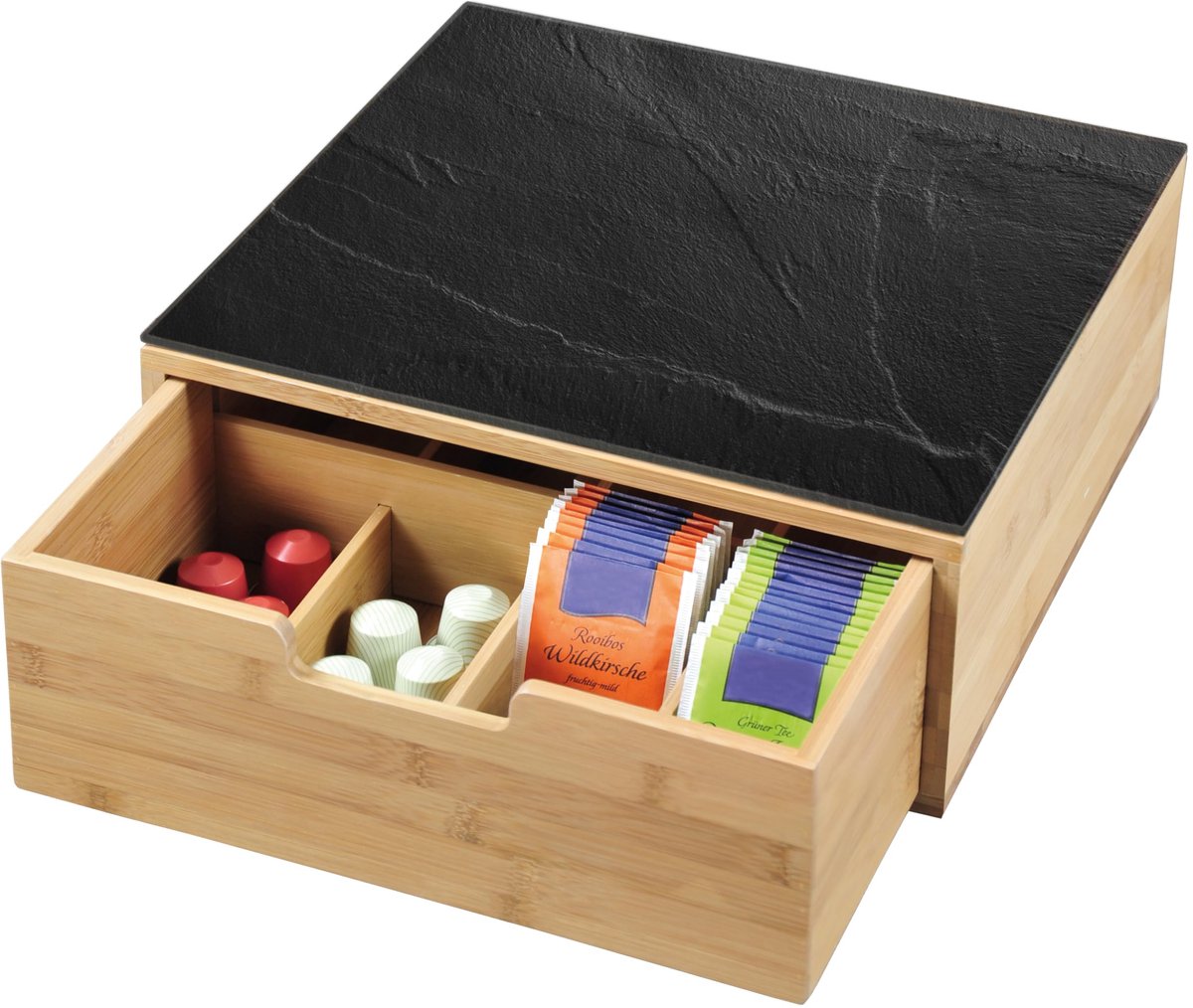 Bamboe Koffiecapsule Houder met Lade - Capsule Opbergbox voor Koffiecapsules - Ruimtebesparende Koffiecapsule Organizer met Uitschuifbare Lade - Stijlvolle Opbergoplossing voor Keuken en Koffiehoek