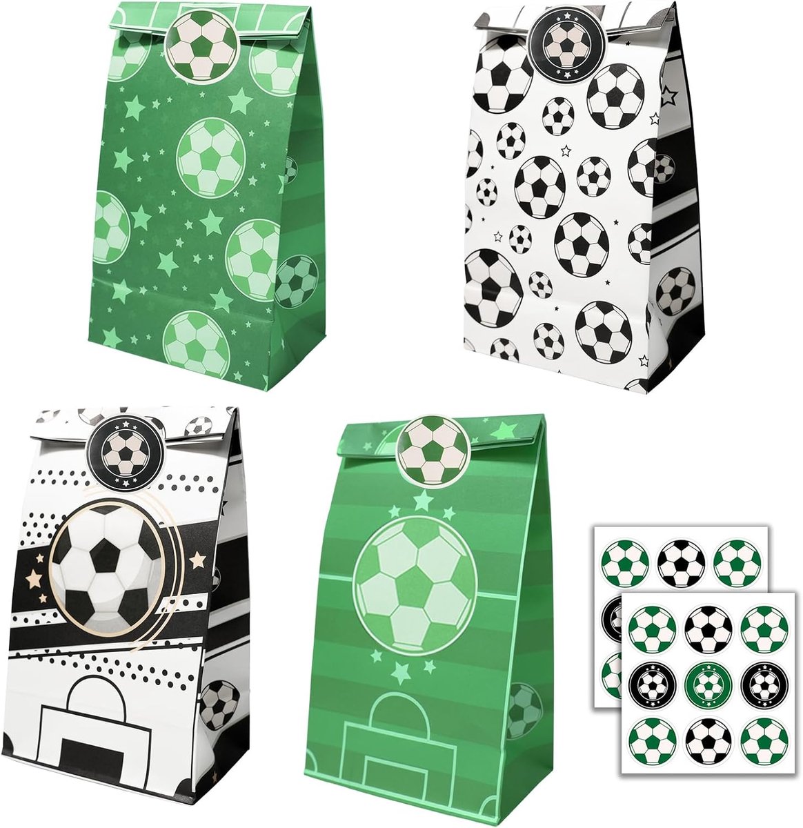 Papieren cadeautassen 12 stuks - 4 verschillende patronen - met 18 stickers - ideaal voor kinderverjaardagen - ShopVlot