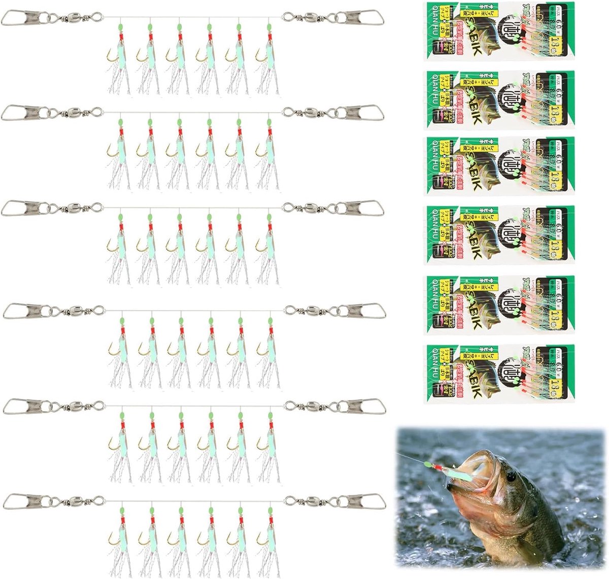 Zeebaars Rigs 36 Haken - Vooraf Geknoopte Vissen - Met Luminescente Kralen - Ideaal voor Mackerel en Pollock - ShopVlot
