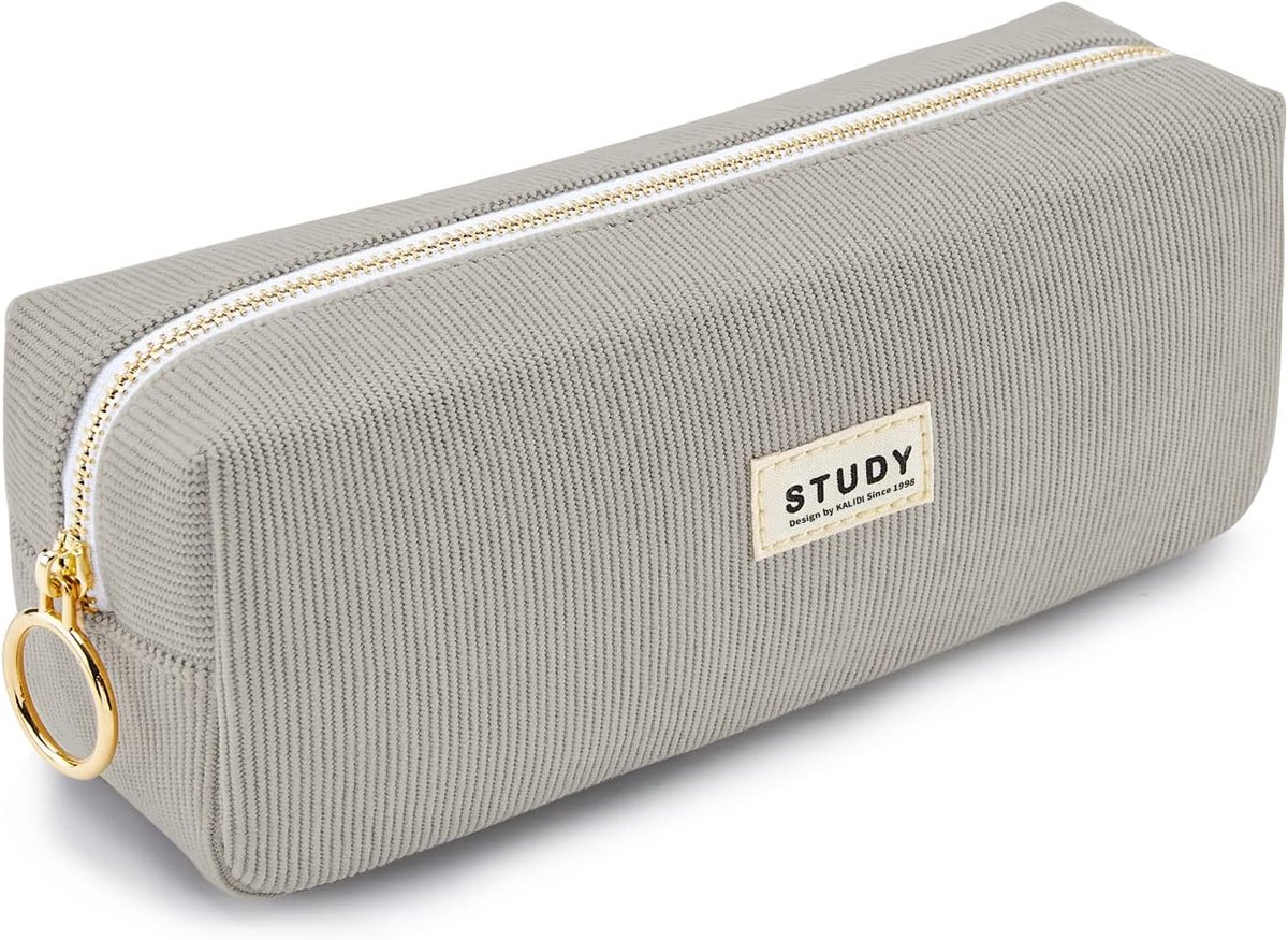 Pencil Case Groot - Corduroy Grijs - Ruim en Duurzaam - Perfect voor School - ShopVlot