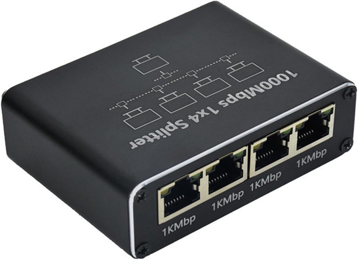 LAN splitter 1 naar 4 - 1000Mbps Ethernet switch - 4 poorten - deel internet met meerdere apparaten - ShopVlot