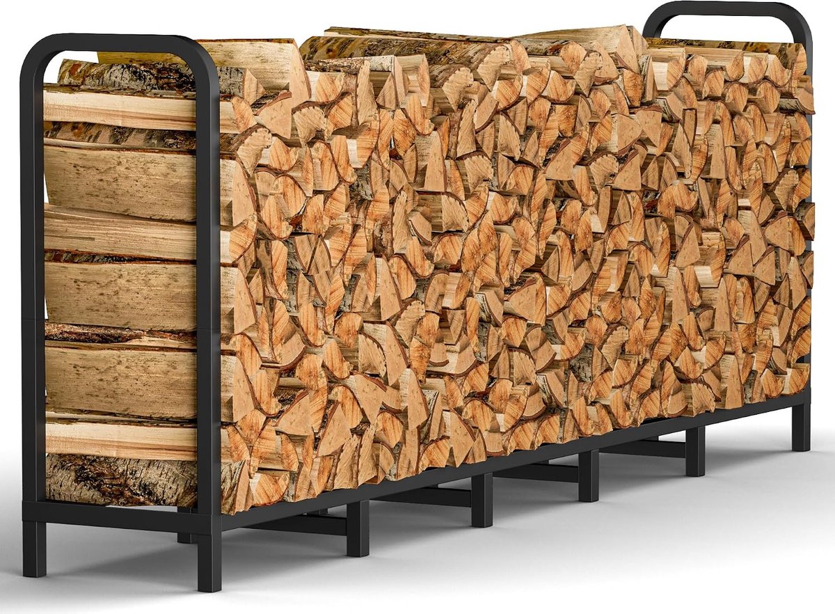 SnelShoppen - Haardhoutrek 201 cm, Verstelbaar en Stabiel Haardhout Houder voor Binnen en Buiten, Metalen Houten Stapelrek, Zwart