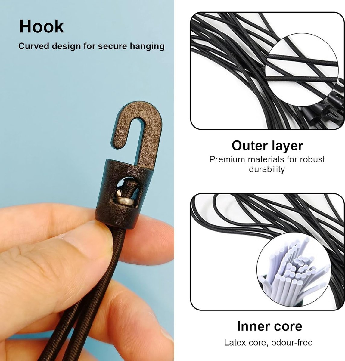Elastische spanbanden met haken 25 cm - natuurlijke rubber - duurzaam en veelzijdig - ideaal voor tenten en zeilen - ShopVlot