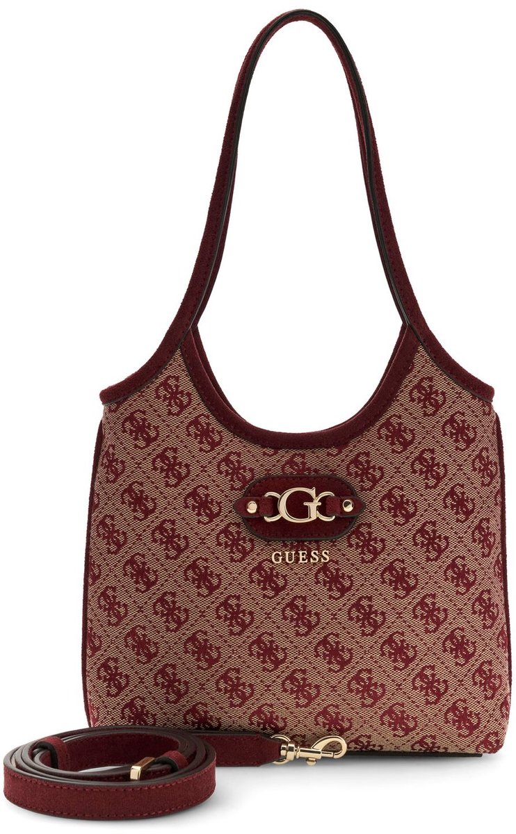 GUESS handtas schoudertas Samantha Mini Tote Merlot Logo wijnrood