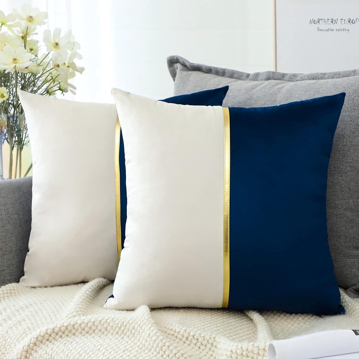 Kussenhoezen 45 x 45 cm - Velvet en PU leer - Luxe modern design - Perfect voor sofa of slaapkamer - ShopVlot