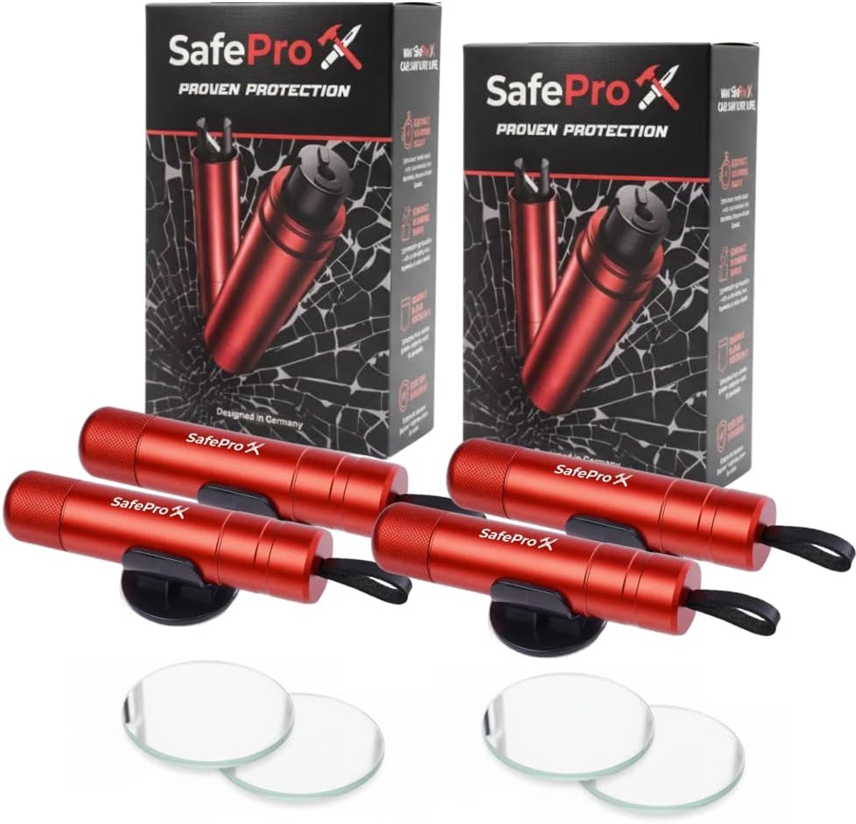 Noodhamer en gordelsnijder - compact 4-pack - ergonomisch handvat - snel hulp bij ongevallen - ShopVlot