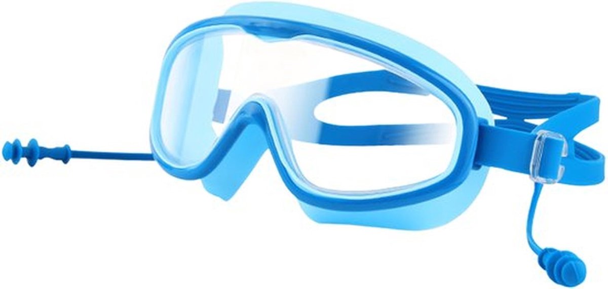 Zwembril met anticondensfunctie, breed gezichtsveld, UV-bescherming, inclusief oordopjes, unisex en kindermodel - Blauw