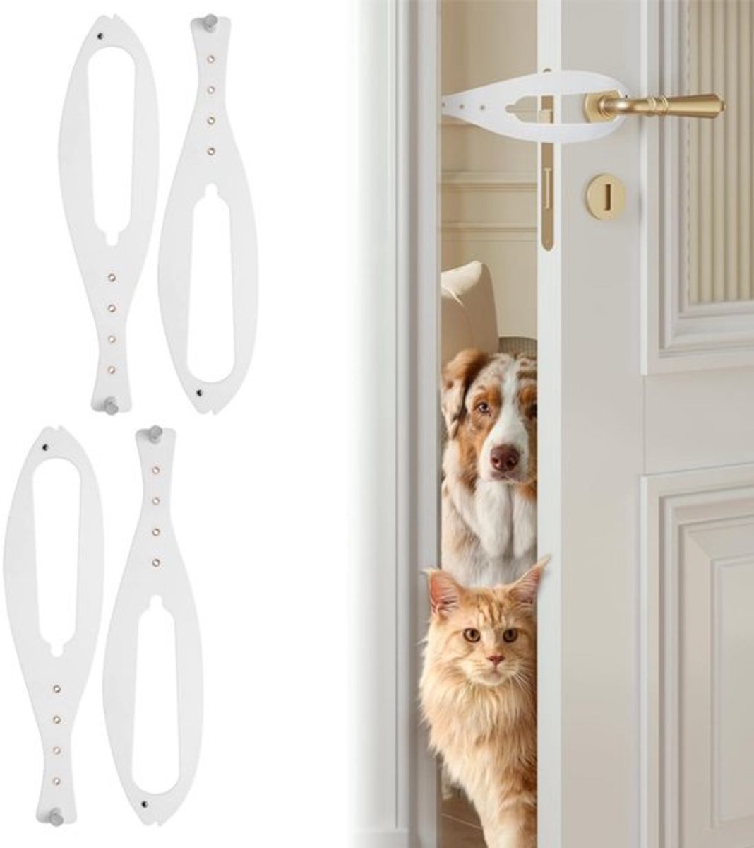 4 Stuks Kattendeurvergrendeling - Kattendeurstopper Huisdierdeurvergrendeling om honden uit de kattenbak en bij het voer te houden - Deursteun voor katten 2,5-6 inch breed - Geen metingen nodig - Eenvoudig te installeren（Wit）