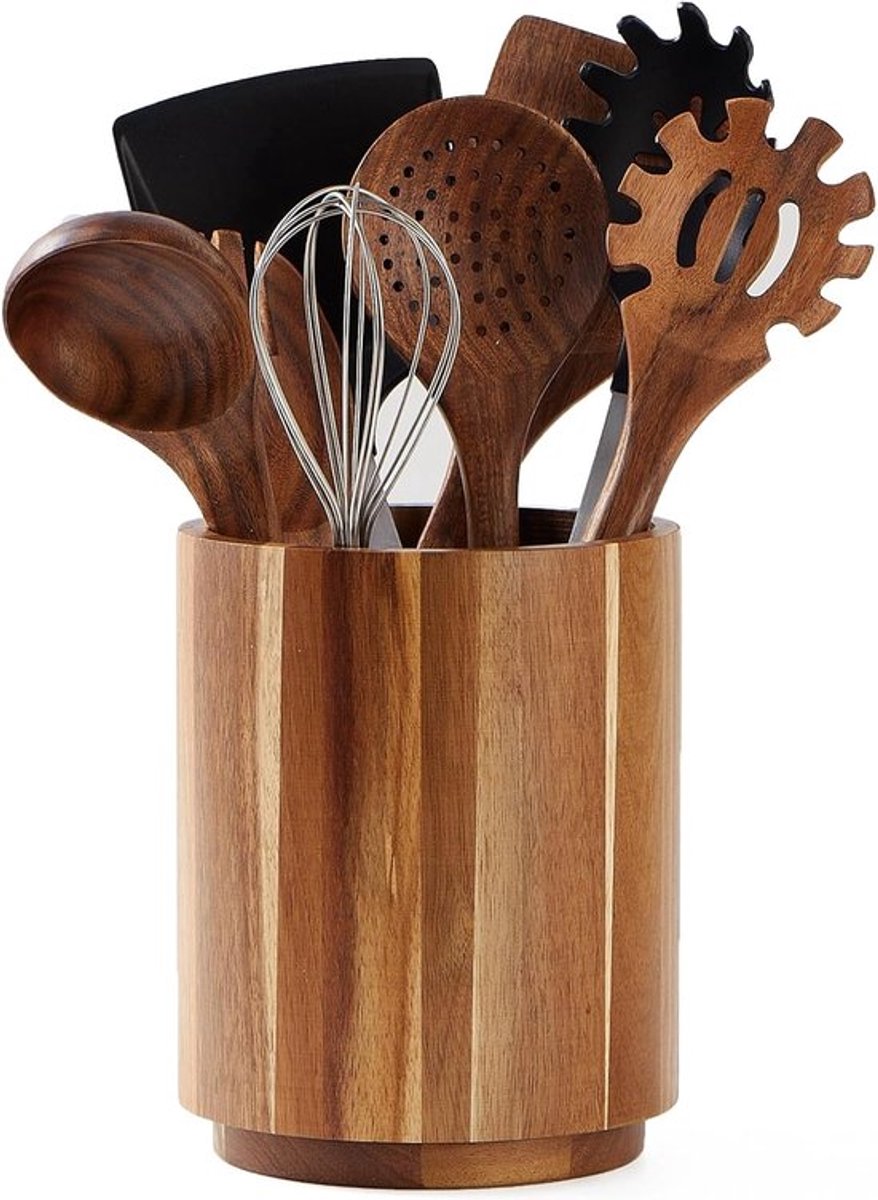 Keukengerei houder - 360° Draaibaar keukengerei houder organizer - Houten - Voor Aanrecht Organizer Bestek Lepel Spatel Gereedschap Bestekbak - Keukengereihouder