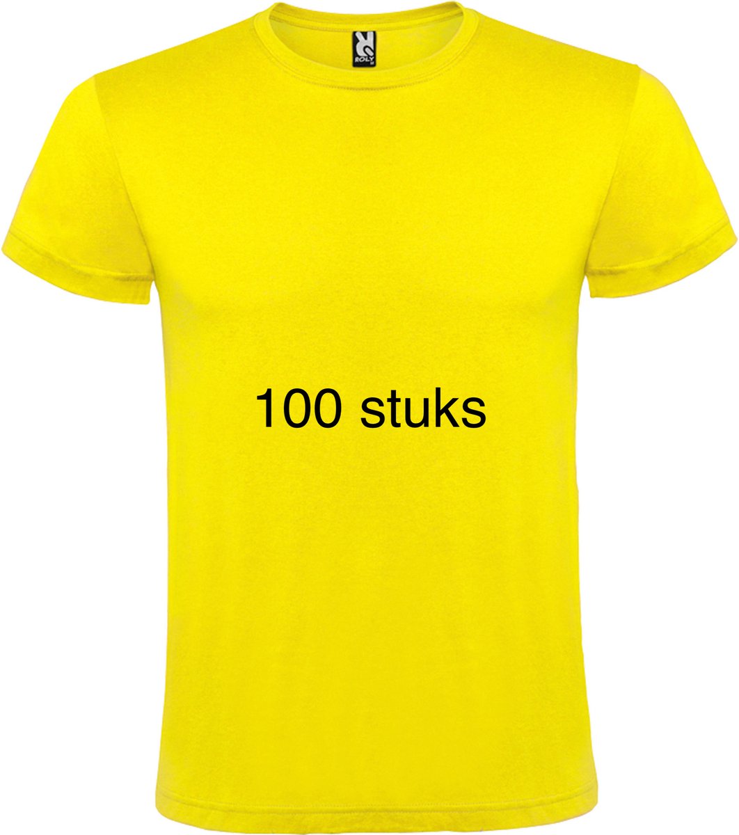 100 stuks voordeel pack Gele basic t-shirts Roly Atomic maat S