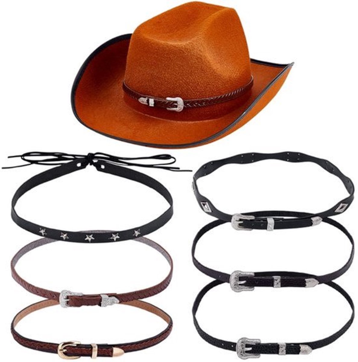 6 Stuks Leer Hoedband - Verstelbare Cowboy Hoedband met Legering Gesp voor Vrouwen en Mannen
