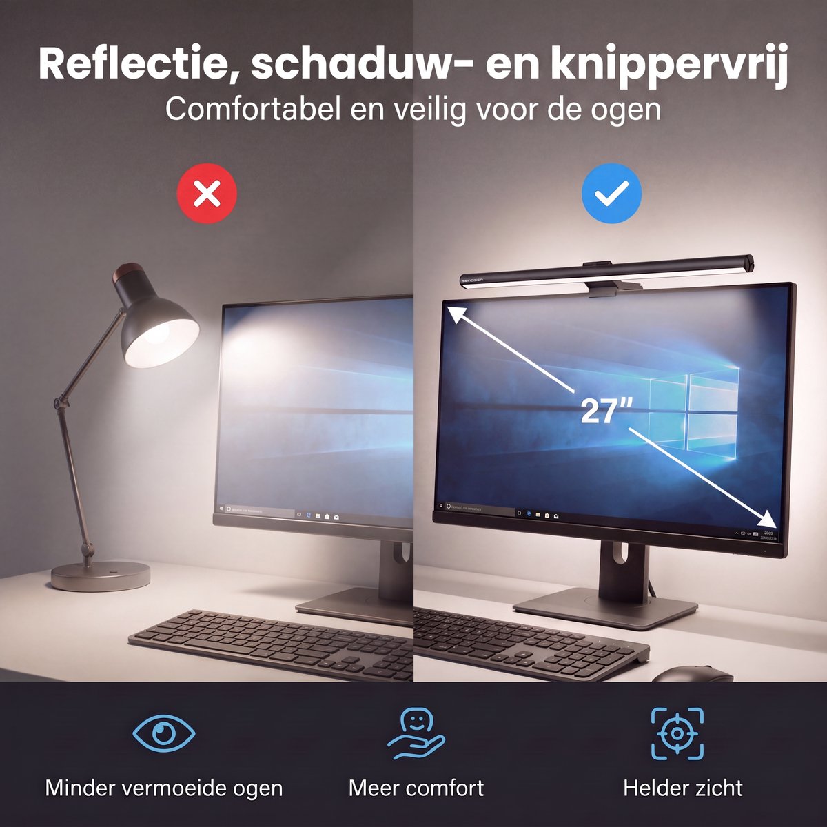 Sencision Monitor lamp met Backlight - Auto-Dimming - Bureaulamp LED Dimbaar 52 cm - 3000K-6500K - CRI >95 - Afstandsbediening - Zwart thumbnail 2