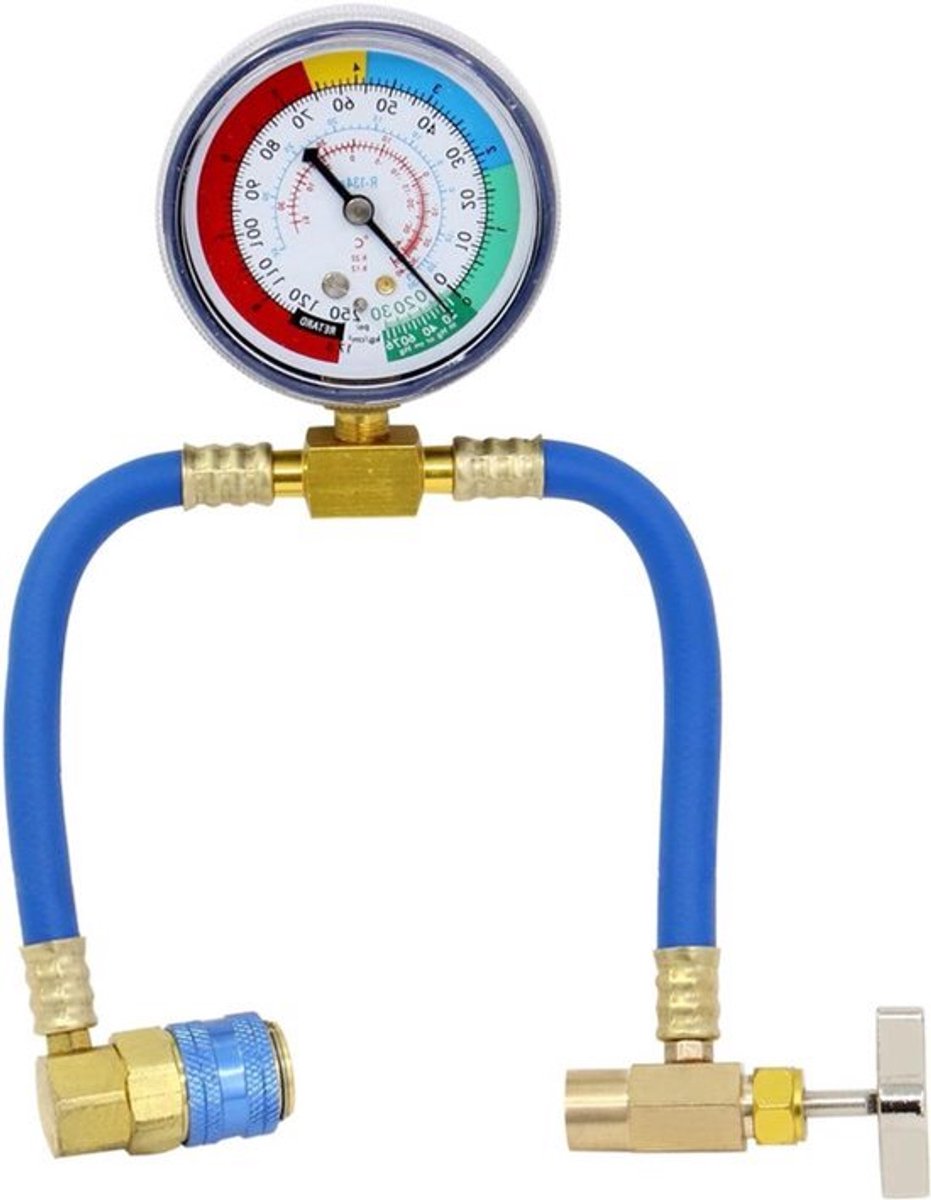 Vulslang voor auto-airconditioning R134A met adapter en drukmeter.