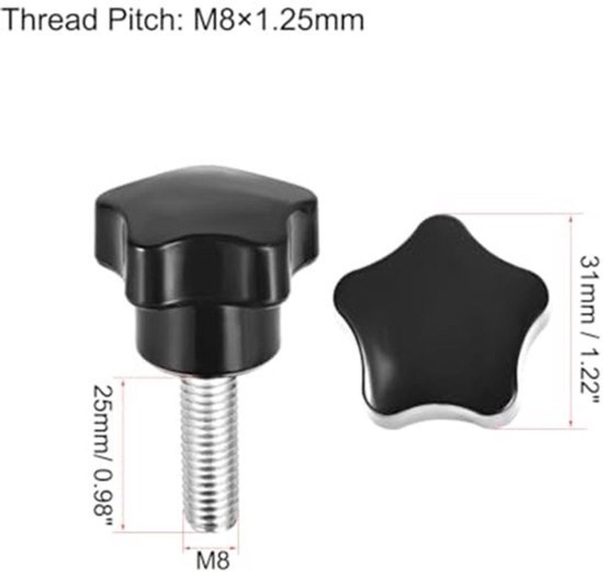 5 Stuks M6 x 20mm - M8 x 25mm Schroefknoppen - Kunststof en Metaal, Zilverkleur