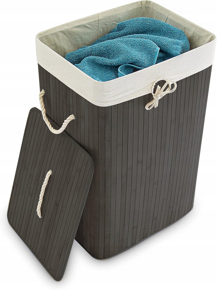 Merkloos Merkloze Bamboe Wasmand met Deksel - 83L - Zwart