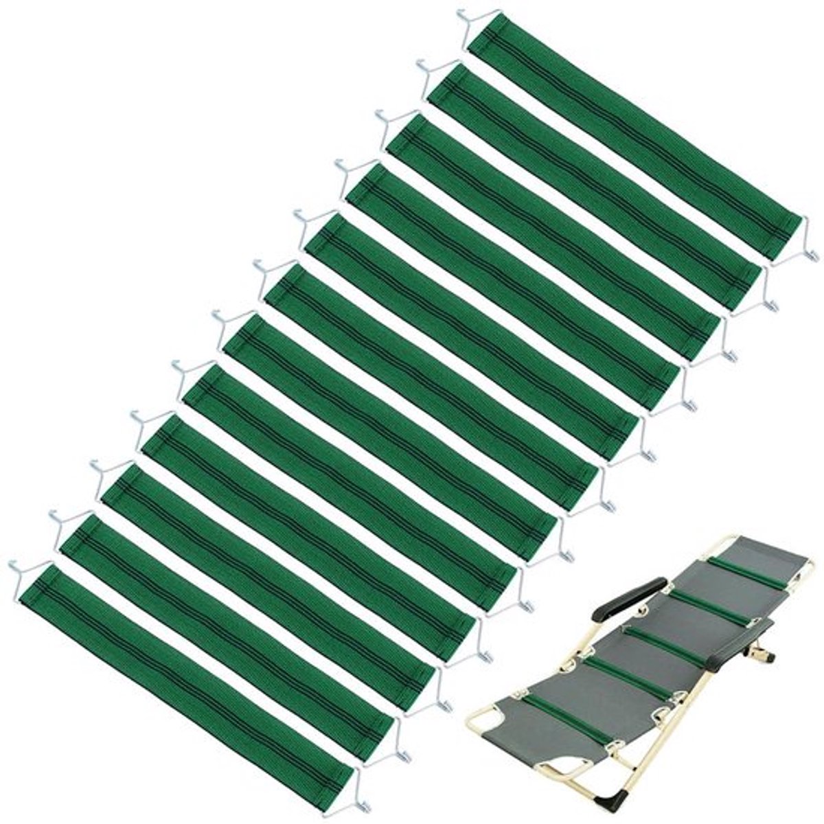 Vervangende riemen voor Zero Gravity stoelen, duurzame elastische polyester steunriemen, 41 x 4,8 cm, versterkte sloten voor opvouwbare patiostoelen, 12 stuks, groen