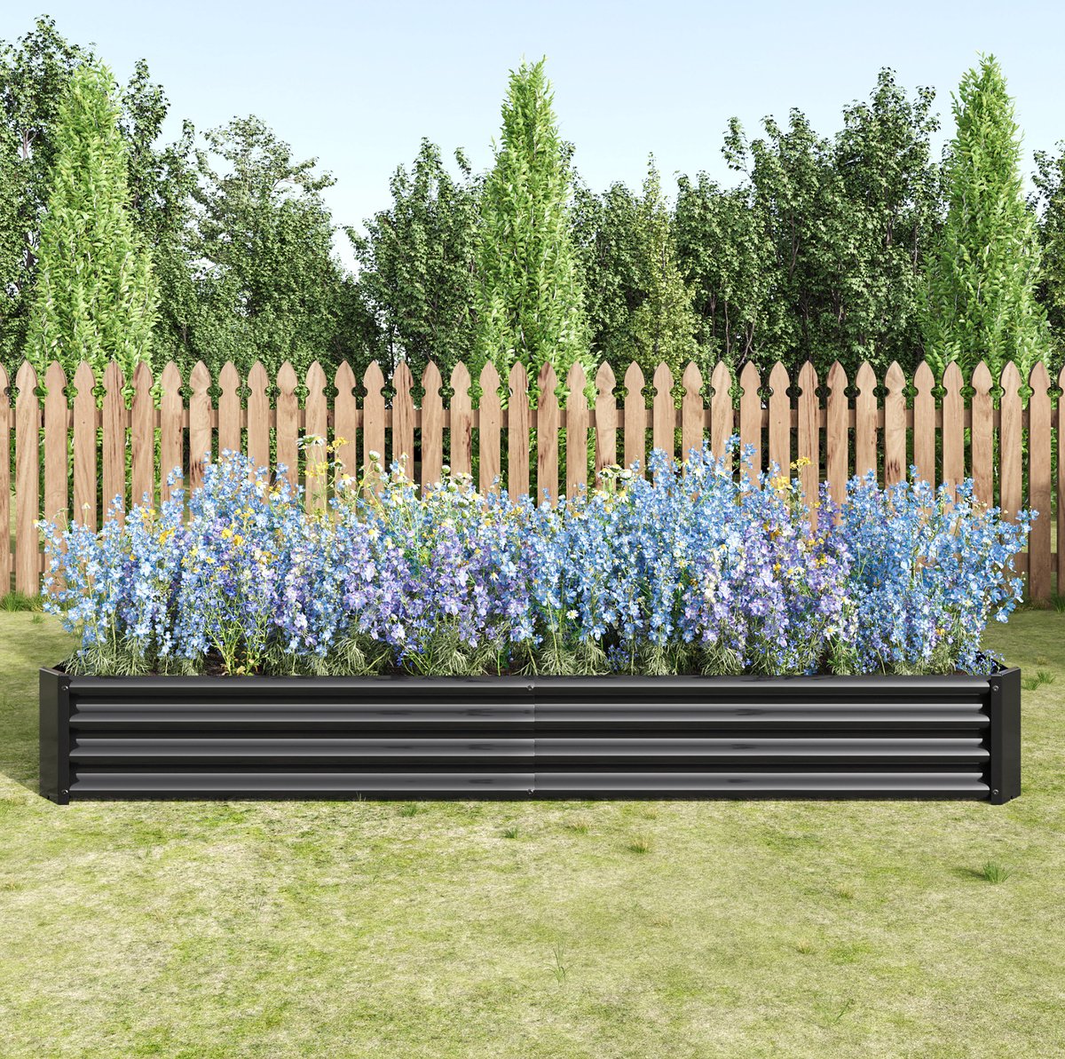 MIVRAY Moestuinbak – 232 x 113,5 x 30 cm – Zonder Bodem – Verzinkt Metaal – Zwart – Voor Groenten, Kruiden En Bloemen