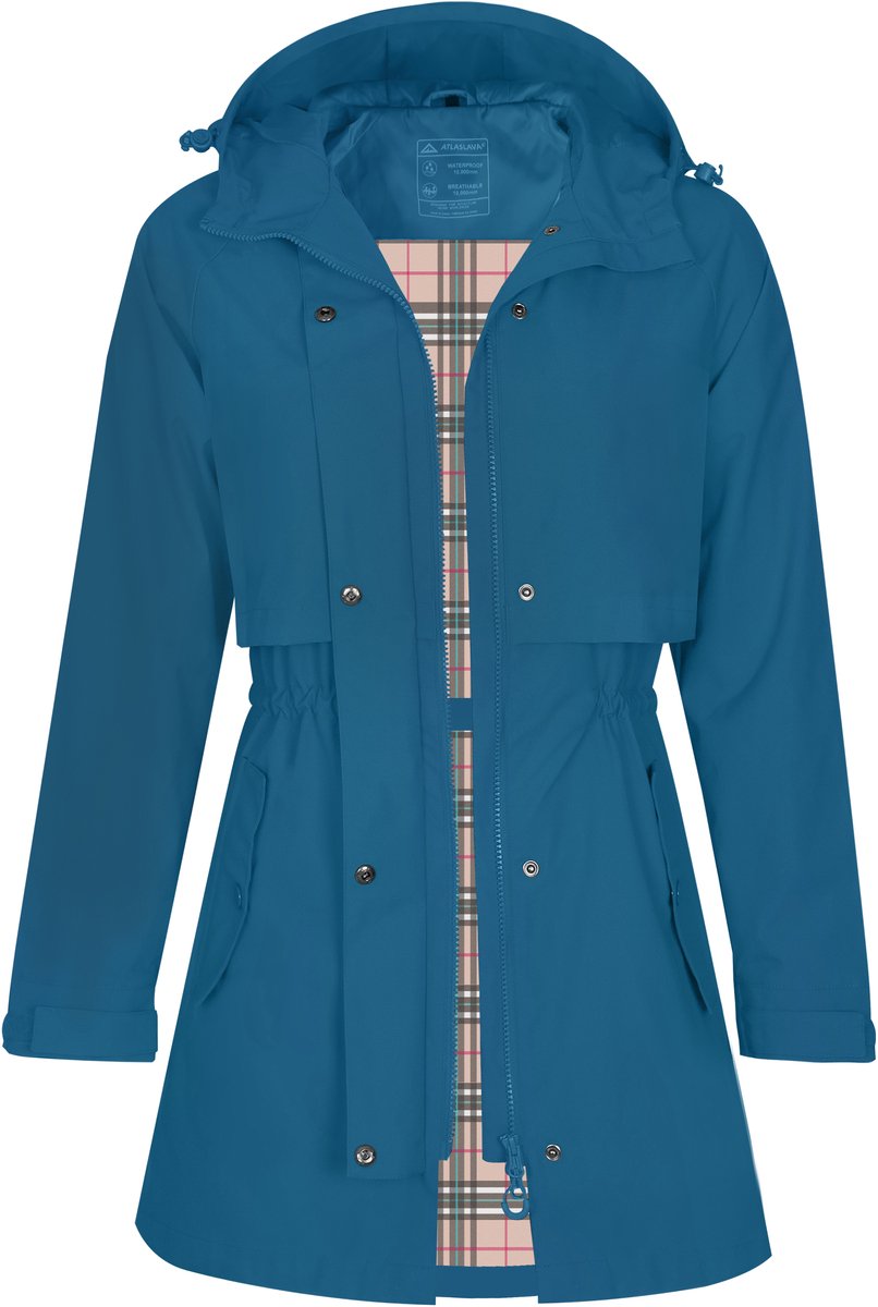 ATLASLAVA Dames regenjas - regenmantel - waterdicht met capuchon - vrouwen regenjack - overgangsjas - outdoor lente zomer herfst - XXXL - blauwgroen