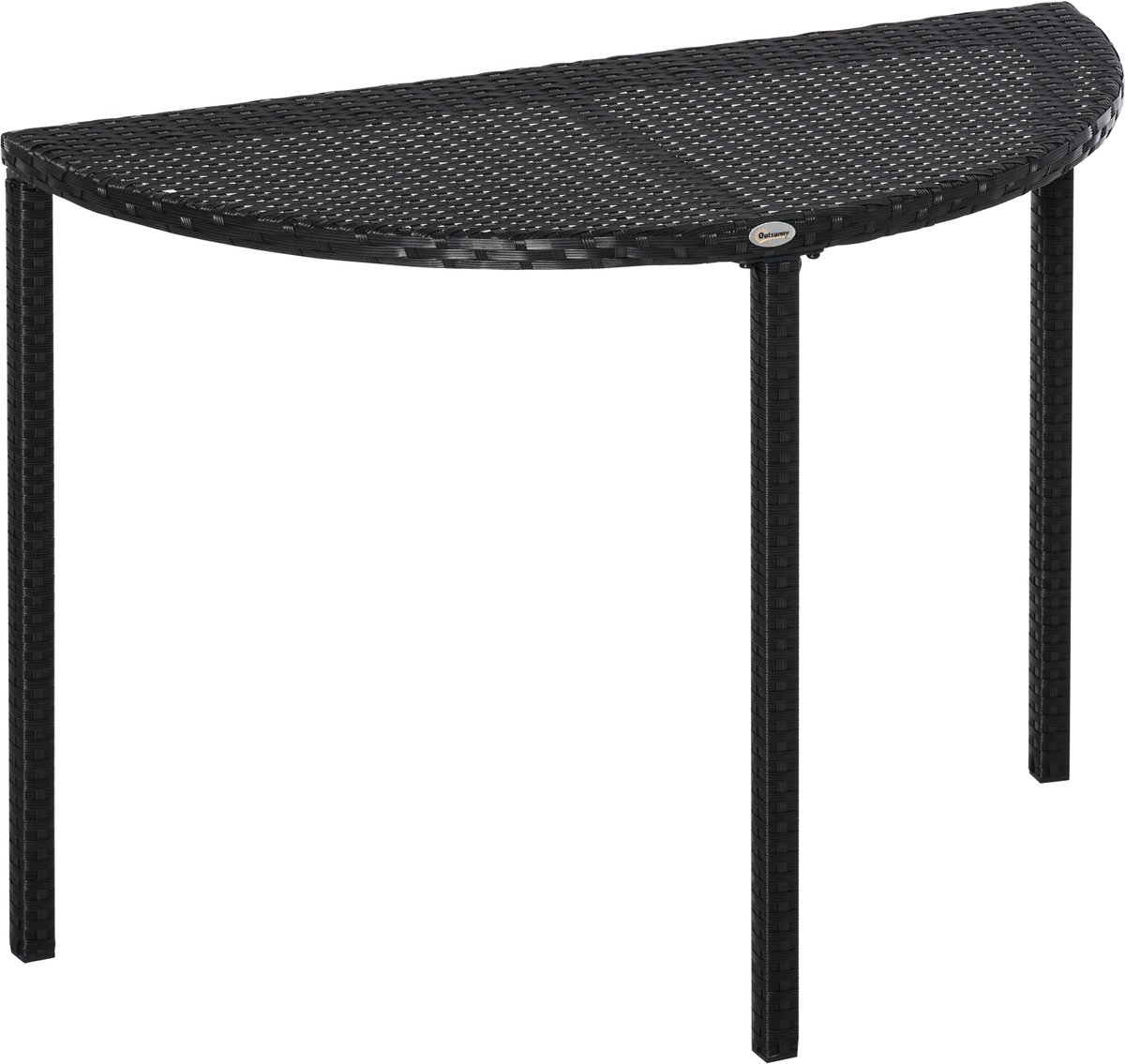 Balkontafel tuintafel tuintafel halfrond poly-rotan + metaal zwart 100 x 50 x 74 cm