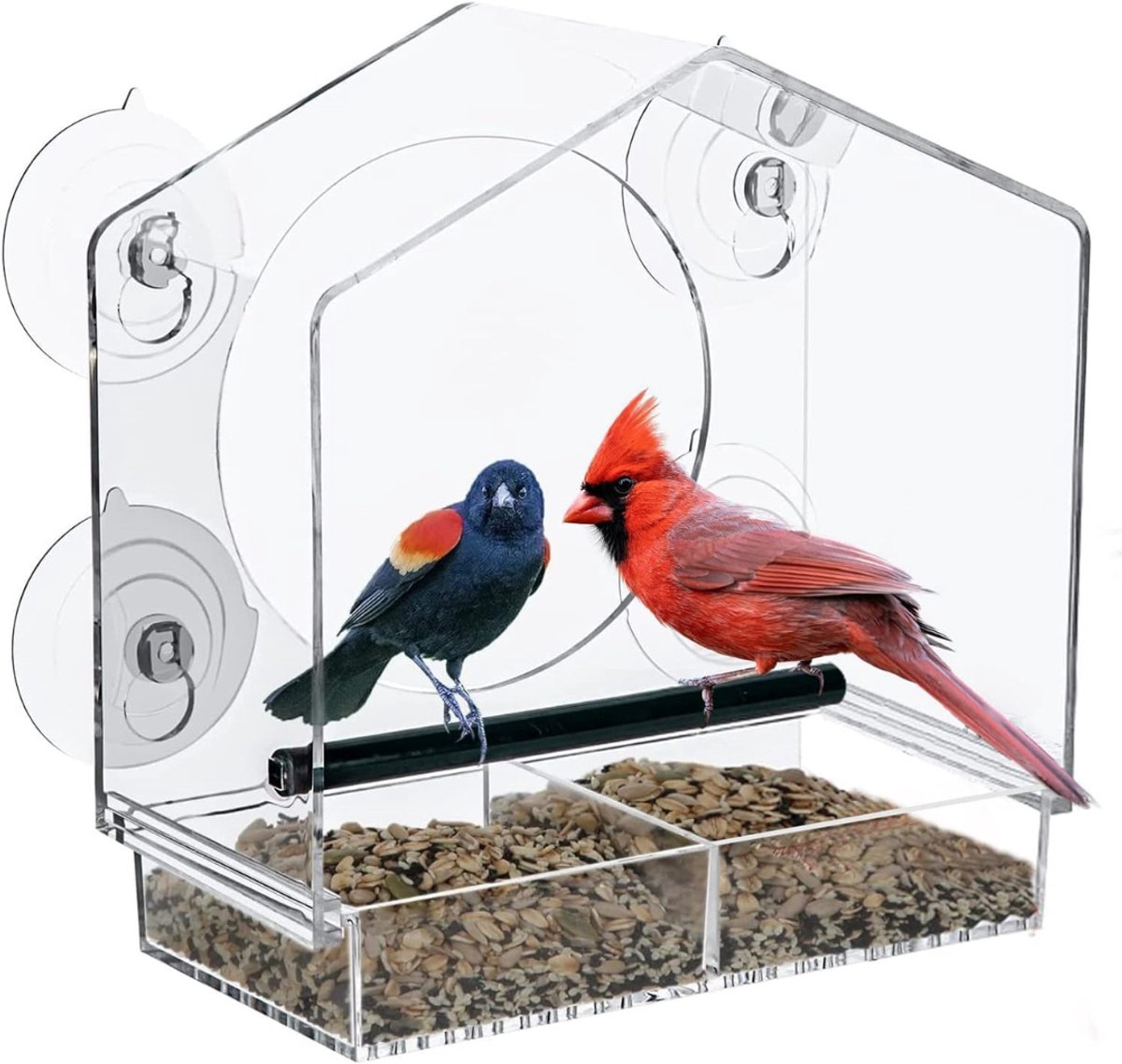 QUOVO® Raamvoederhuisje - Raamvoederhuisje Voor Vogels – Raamvoederbakje Met Zuignappen – Vogelvoederhuisje – Vogelhuisje Transparant – Vogelhuisjes - Transparant - 21cm x 10cm x 20cm
