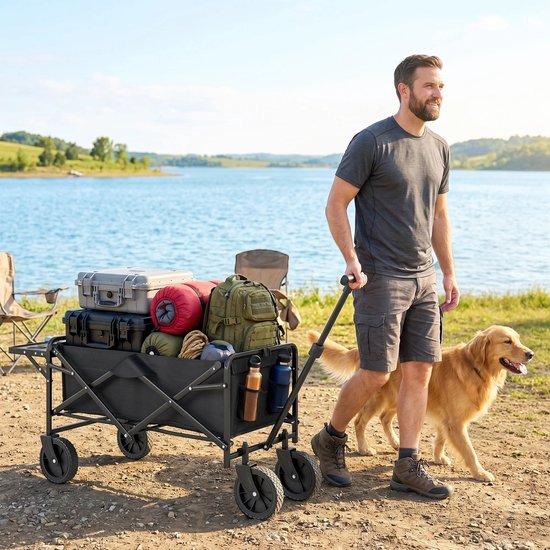 Emvae Bolderkar - Opvouwbare Bolderkar - Bolderwagen - 95L - 100 kg Draagvermogen - 117 x 51 x 100 cm - Staal/Oxford - Zwart — afbeelding 2