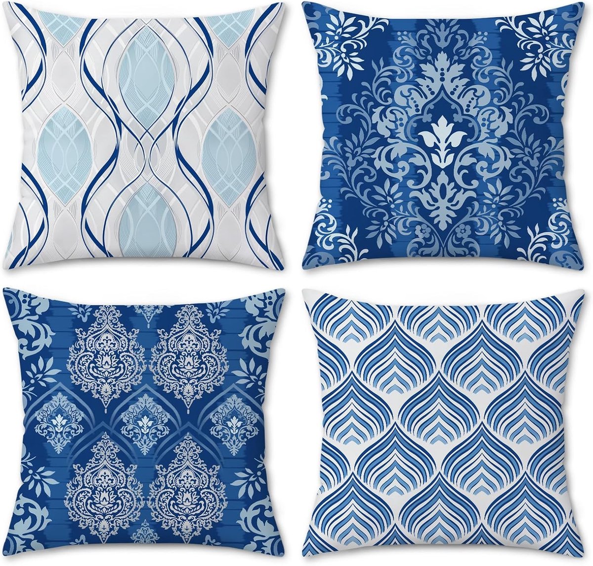 SnelShoppen - Set van 4 Moderne Boho Kussenhoezen 45x45 cm - Zacht Velours Geometrisch in Navy Blauw - Decoratieve Sierkussens voor Sofa en Slaapkamer