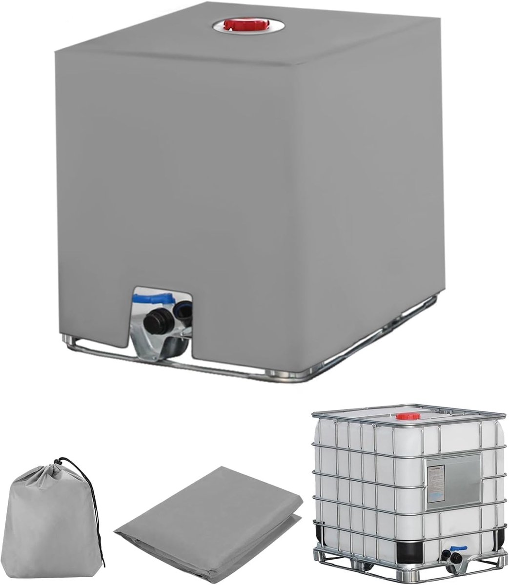 SnelShoppen - IBC Tank Cover 1000L - Waterdichte en UV-bestendige Bescherming voor IBC Container - Grijze Tarpaulin voor Regenwater Tank - Oxford Stof