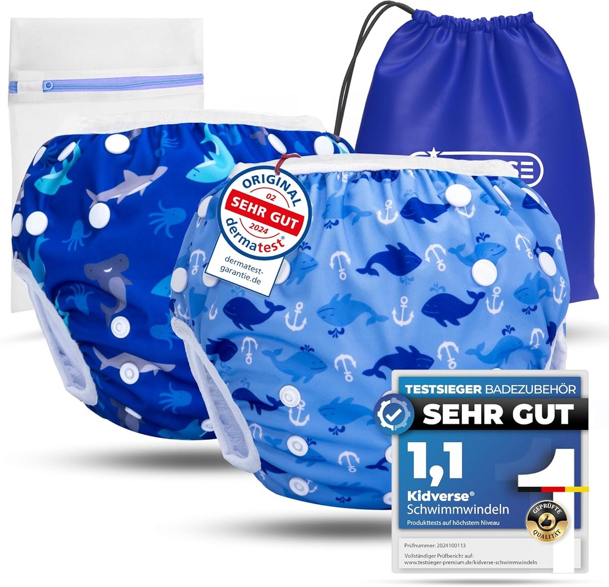 SnelShoppen - Set van 2 Herbruikbare Baby Zwemluiers 0-3 Jaar - Huidvriendelijke, Absorberende Zwemluiers met Opbergtas en Wasnet - Ideaal voor Zwemme