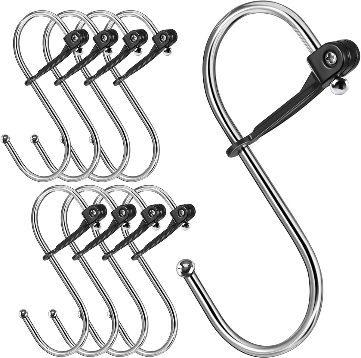 SnelShoppen - 8 Stuks S-haken met Veiligheidsbuckle - Metalen Haakjes voor Keuken, Garderobe, Tuin en Garage - Geschikt voor Stangen tot 3.2 cm