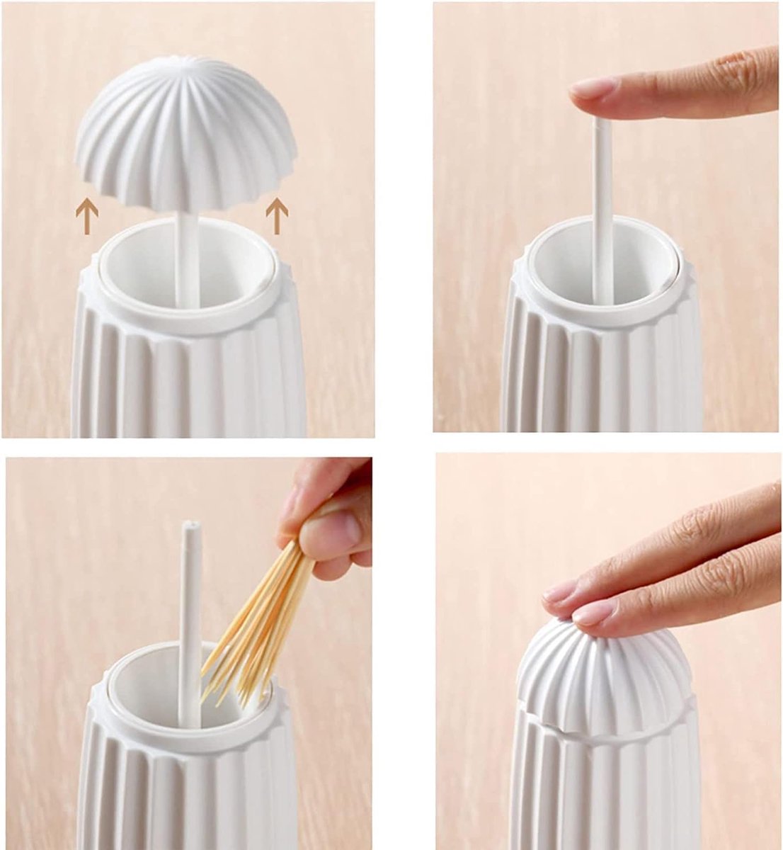 SnelShoppen - Automatische Tandenstoker Dispenser Cactus Design - Toothpick Holder voor Thuis, Kantoor, Restaurant, Bar, Café, Hotel - Wit, Duurzaam e