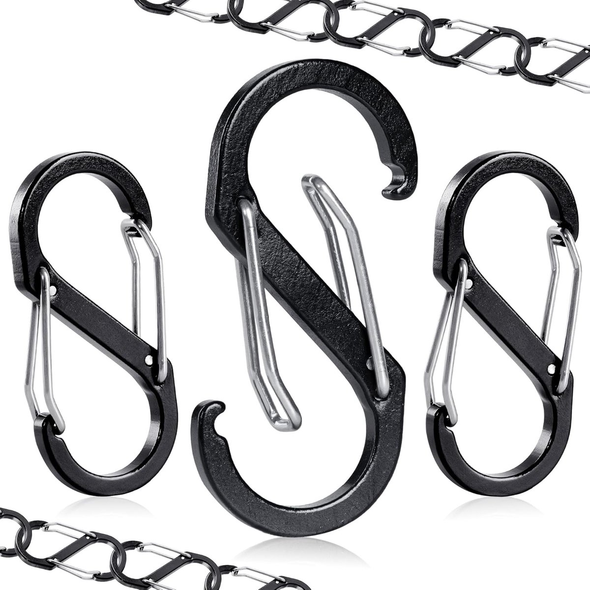 SnelShoppen - Karabijnhaak Zwart S - Set van 20 Kleine Aluminium Sleutelhangers voor Kamperen, Wandelen, Vissen, Verbindingshaken voor Buitensporten
