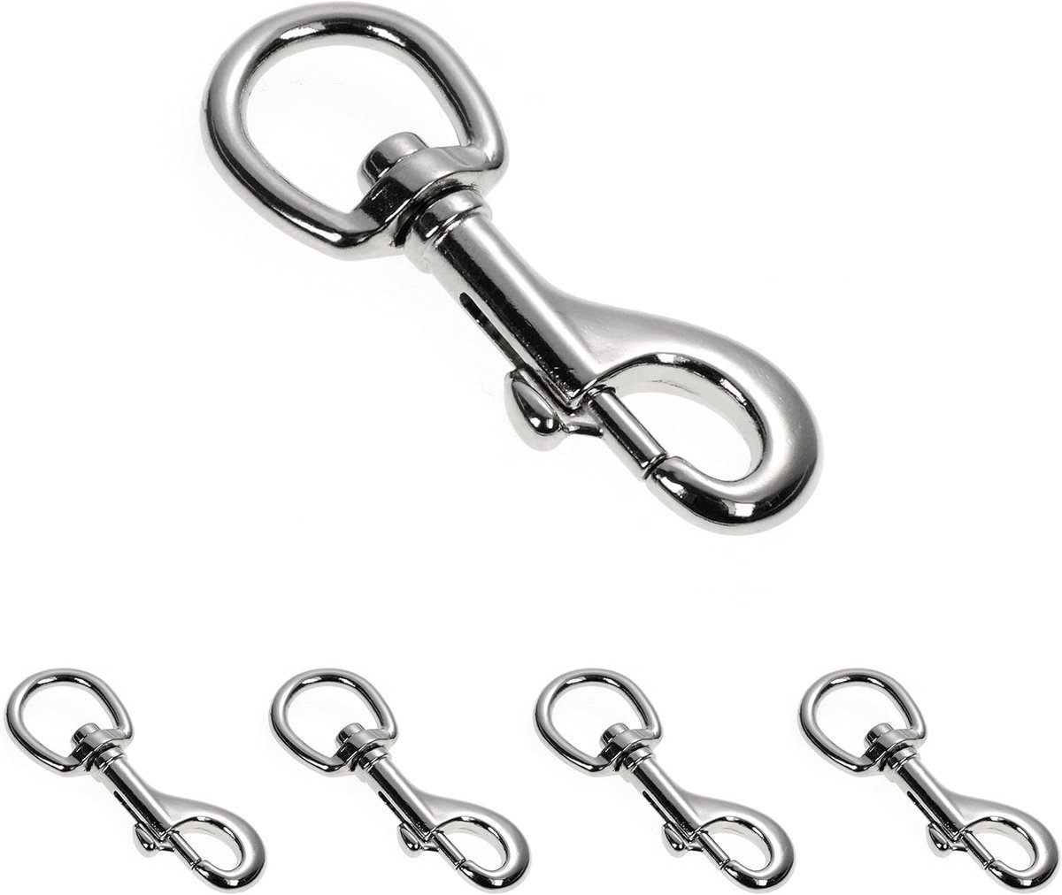 SnelShoppen - Carabiner haak met draaikop en gewrichten, 68 mm lang, 16 mm oog, 4 stuks, sterk legering staal, zilver, ideaal voor hondenlijn, paracor