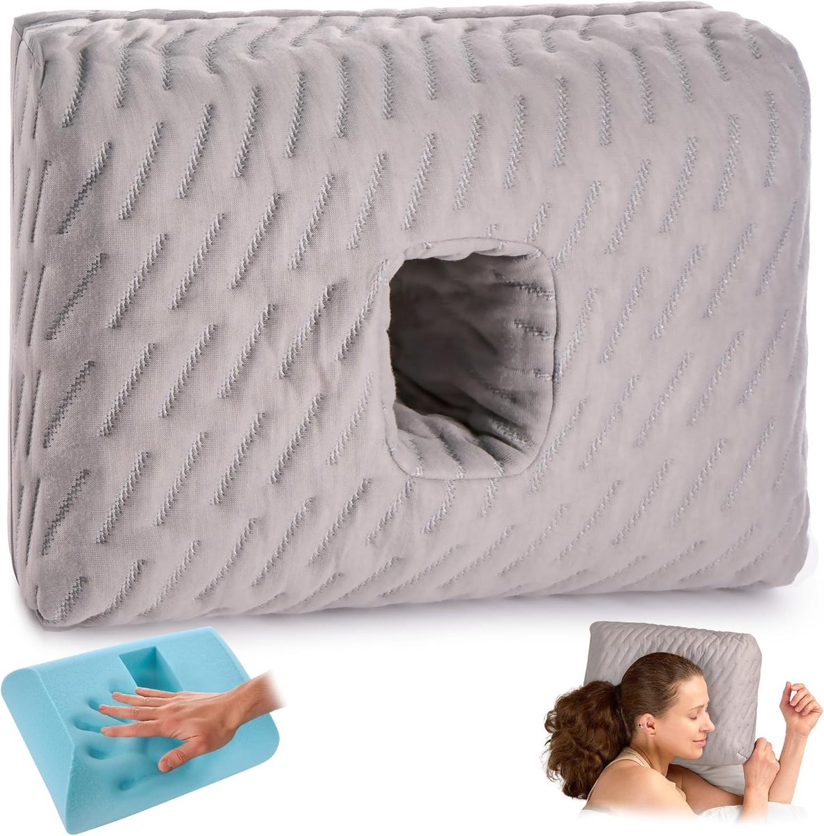 SnelShoppen - Piercing Pillow Ear | Zachte Donut Slaapkussen Voor Zijslapers | Oorkussen Met Gat | Verlicht Oorpijn En CNH | Rond | Koelend En Ademend