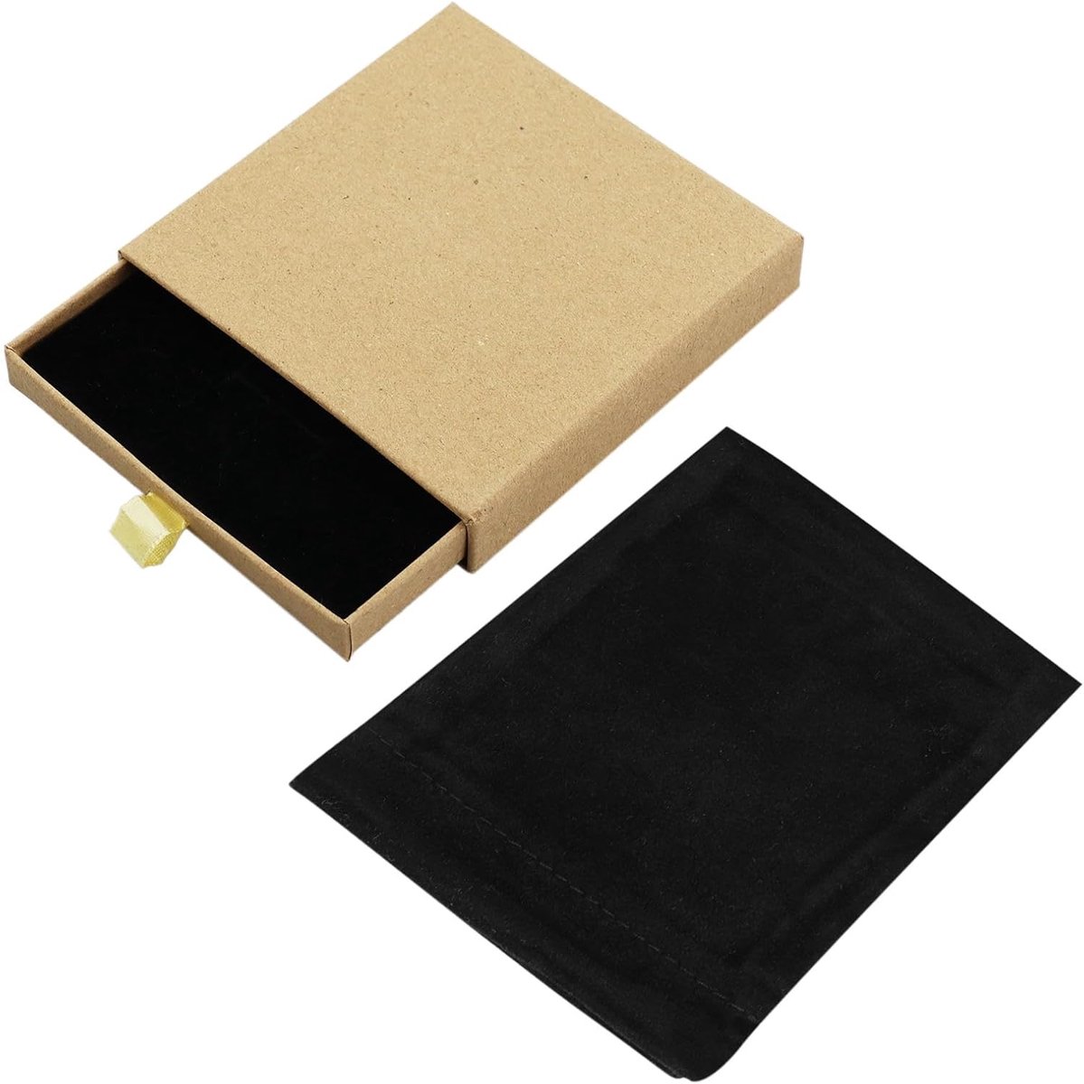 SnelShoppen - Luxe Sieraden Geschenkdoos met Fluwelen Zak - Kraft Papieren Organizer voor Kettingen, Armbanden en Oorbellen - 9x9x1.8cm - Handige Deks