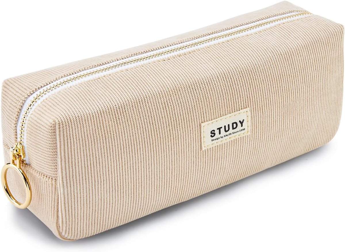 SnelShoppen - KALIDI Etui voor Meisjes en Tieners in Corduroy Stof, Beige, Hoogwaardige Kwaliteit, Ruimte voor 30-40 Pennen, Modieus en Praktisch