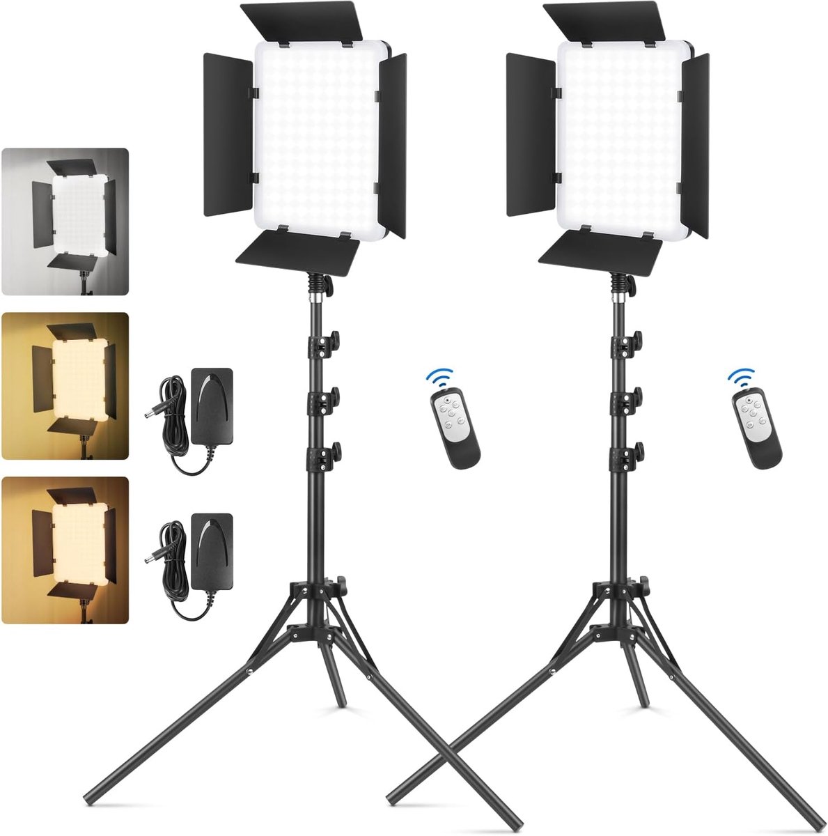 SnelShoppen - 2 Stuks Bi-Colour LED Video Licht voor Fotografie, Studio Licht, Continu Licht, Video Licht met Afstandsbediening, Dimbaar, 2700-6500 K,