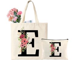 SnelShoppen - Tarklanda Tote Bag Initial, Canvas Tas met Bloemenletter, Dames Shopper, Gepersonaliseerd Cadeau voor Vrouwen, Vriendinnen, Moeder, Verj
