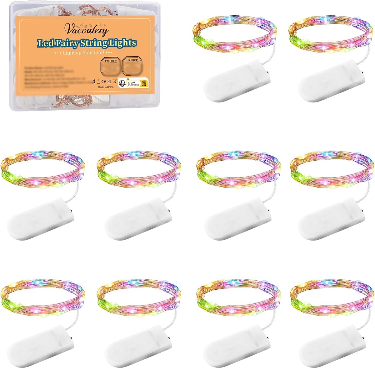SnelShoppen - Fairy Lights 1M 10LEDs Batterij Aangedreven, Koper Draad Sfeerverlichting voor Binnen Buiten, Multicolor Decoratie voor Kerst, Halloween